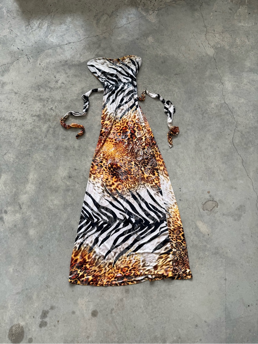 Animal Print Strapless Maxi Dress - Zebra & Leopard